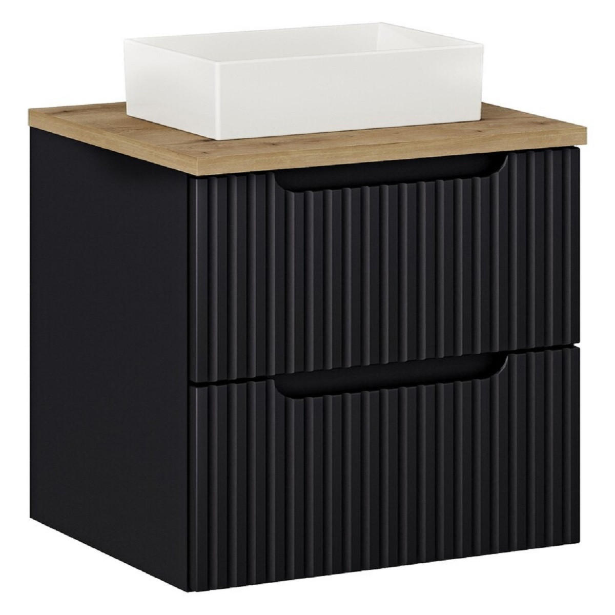 WASCHTISCHKOMBI 50 cm 3 Teile - Nova Black N BM124 in Schwarz/ Evoke EicheBADMÖBEL-SET 5Teile - Nova Black N BM63 in Schwarz/ Evoke Eiche - Schwarz/Eiche Artisan, Holz (50/57/40cm)