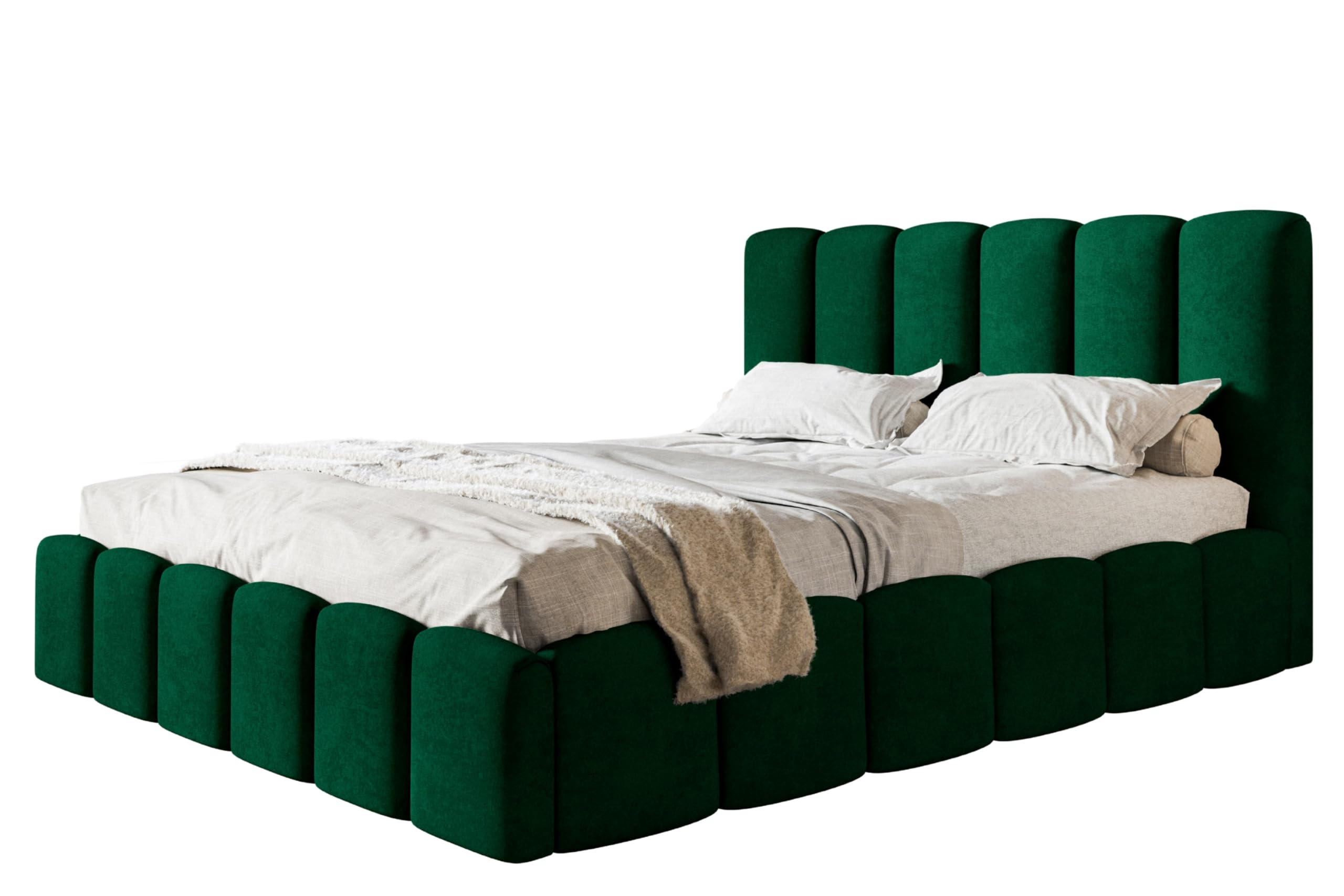 BETT 90x200 - Polsterbett mit Bettkasten und Holzrahmen - Modern Betten - Glatter Kronos-Stoff- Kollektion Lucy - Grün - Grün, Holz/Textil (90/200cm) - Alpi-Möbel