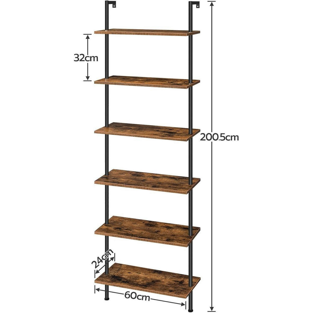 BÜCHERREGAL 6-stöckig Dunkelbraun 60 x 200,5 cm - Multicolor, Holzwerkstoff (60/200/24cm)