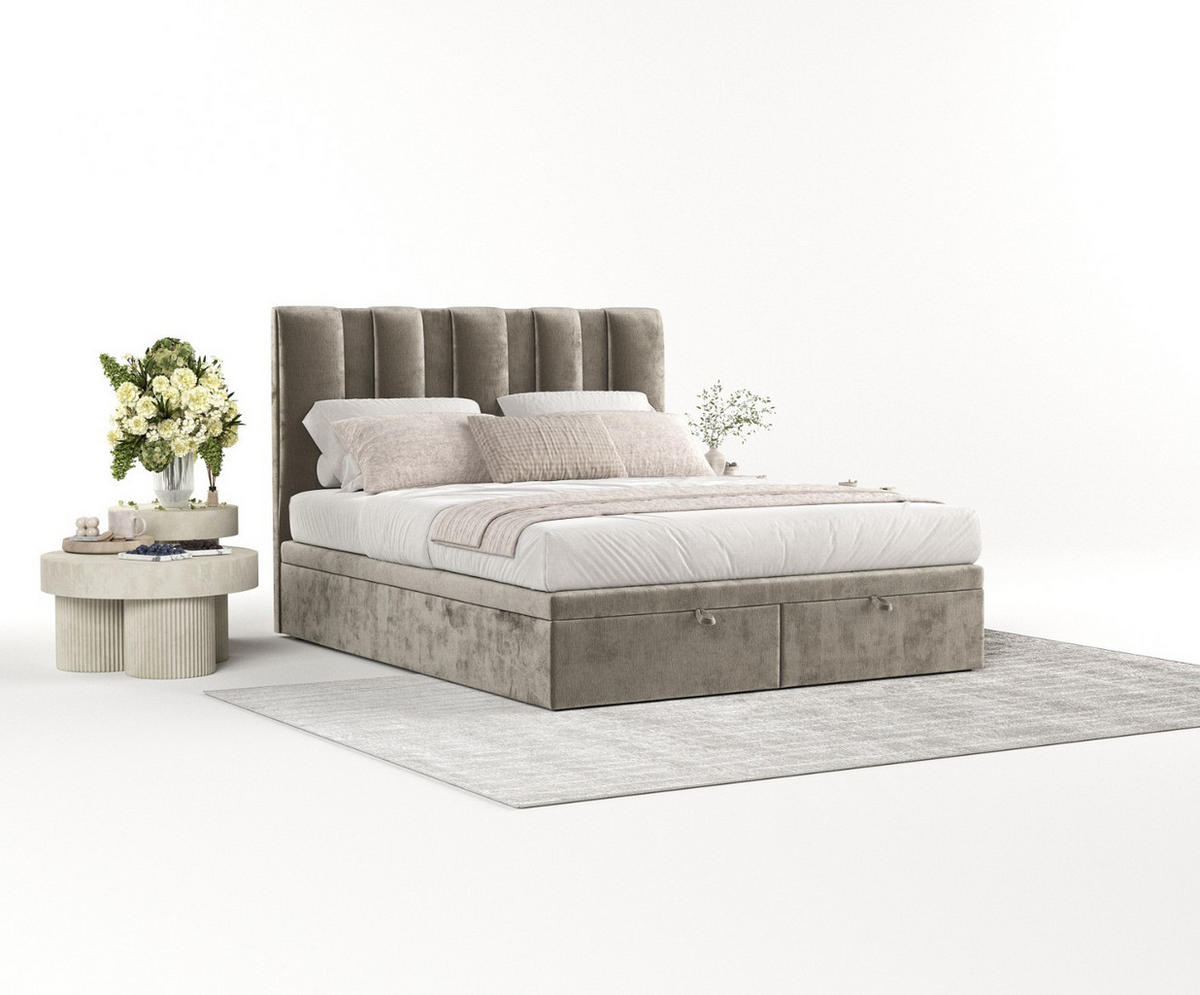 POLSTERBETT Orta mit Stauraum 180/200 cm Beige im Lotta Stoff - Beige/Schwarz, Holz/Holzwerkstoff (180/200cm) - AltaBeds