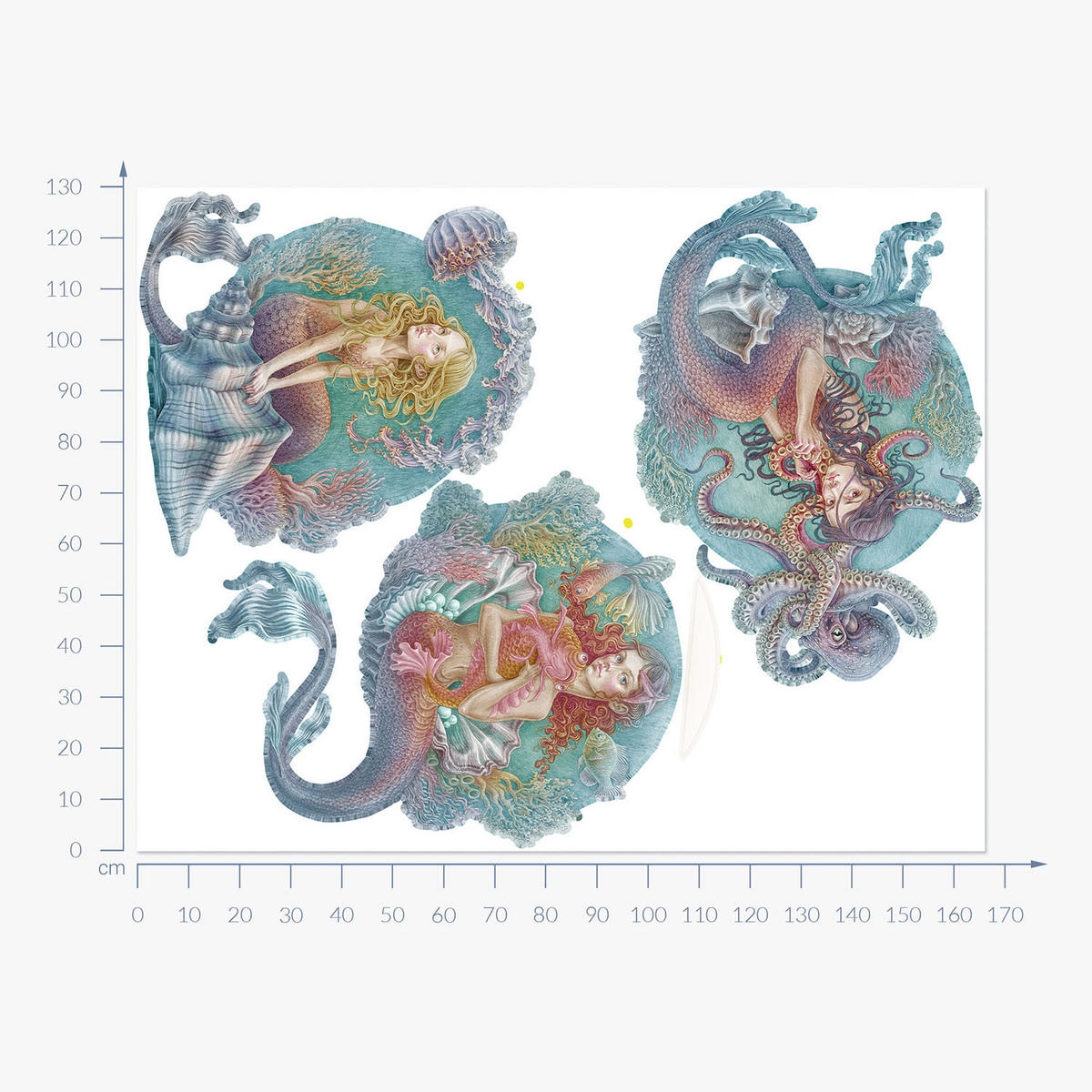 WANDAUFKLEBER 130x166cm - Die kleinen Meerjungfrauen - Multicolor, Kunststoff (130/166/0.1cm) - Wallfluent