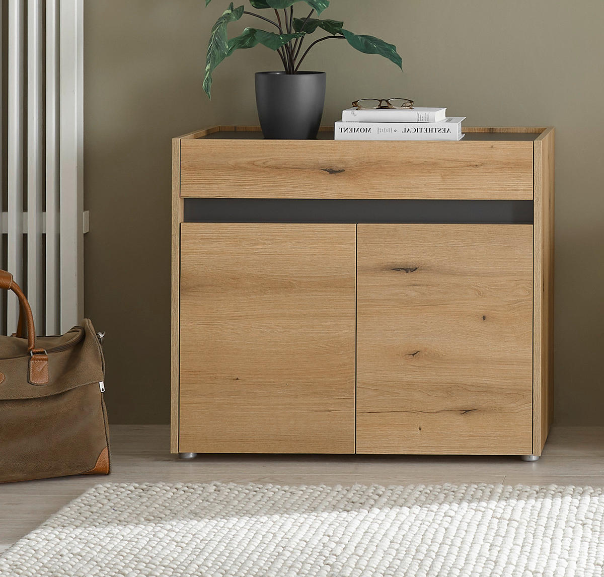 SCHUHSCHRANK Evoke Eiche, grau 80 x 70 cm, Flurkommode mit viel Stauraum - Eichefarben/Schwarz, Holzwerkstoff/Kunststoff (80/70/40cm) - Furn.Design