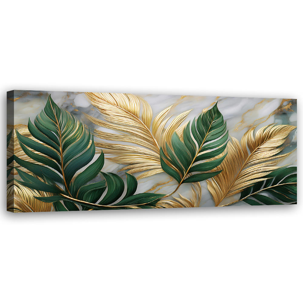 WANDBILD blätter botanik glamour marmor gold - Goldfarben, Textil (90/30cm) - Feeby