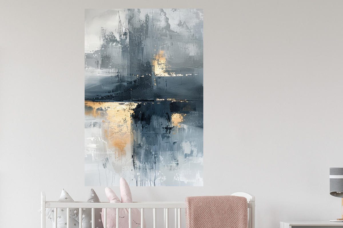 WANDTATTOO Kunst - Grau - Gold - Abstrakt 80x120 cm - Dunkelgrau, Kunststoff (80/120/0.1cm) - MuchoWow