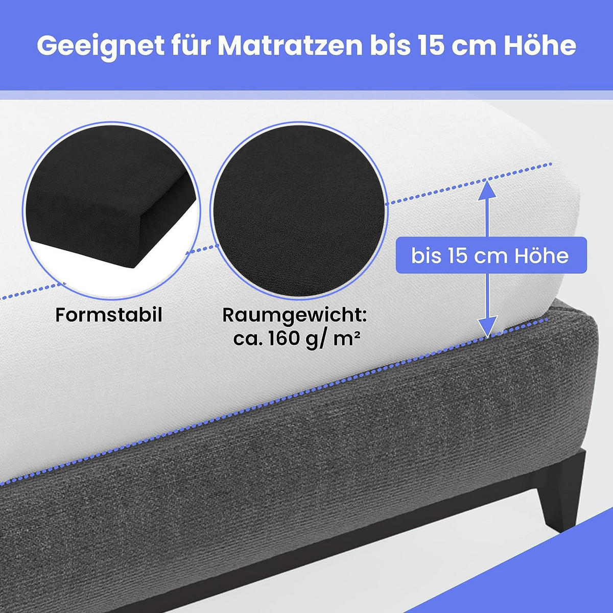 SPANNBETTLAKEN 160/200 cm, Frottee Elastisch 100 % Baumwolle Schwarz - Schwarz, Textil (160/200cm) - Best For Home