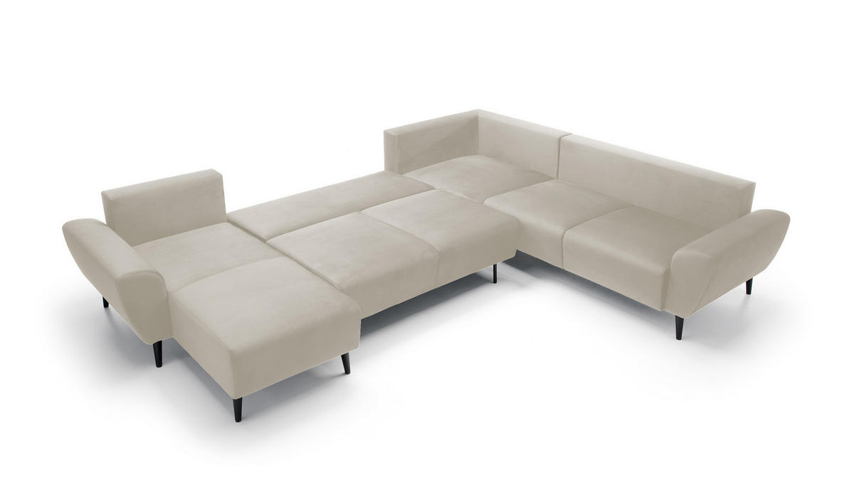 ECKSOFA BOSCO U-Form, Monolith-Stoff, Freistehend, mit verstellbaren Kopfstützen, Sofa für Familien, Größe: 340x270x98cm, Farbe: Beige - Beige, Holz/Textil (270/340cm) - DomoHome