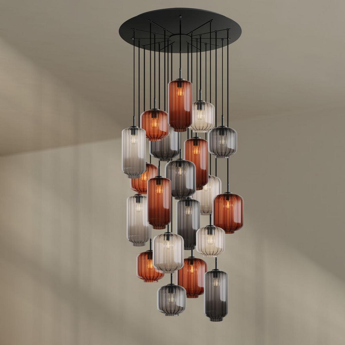 GALERIELEUCHTE Velo 20-flammig Mehrfarbig Ø 18/20/25cm - Multicolor/Schwarz, Glas (25/25/27cm) - s.luce