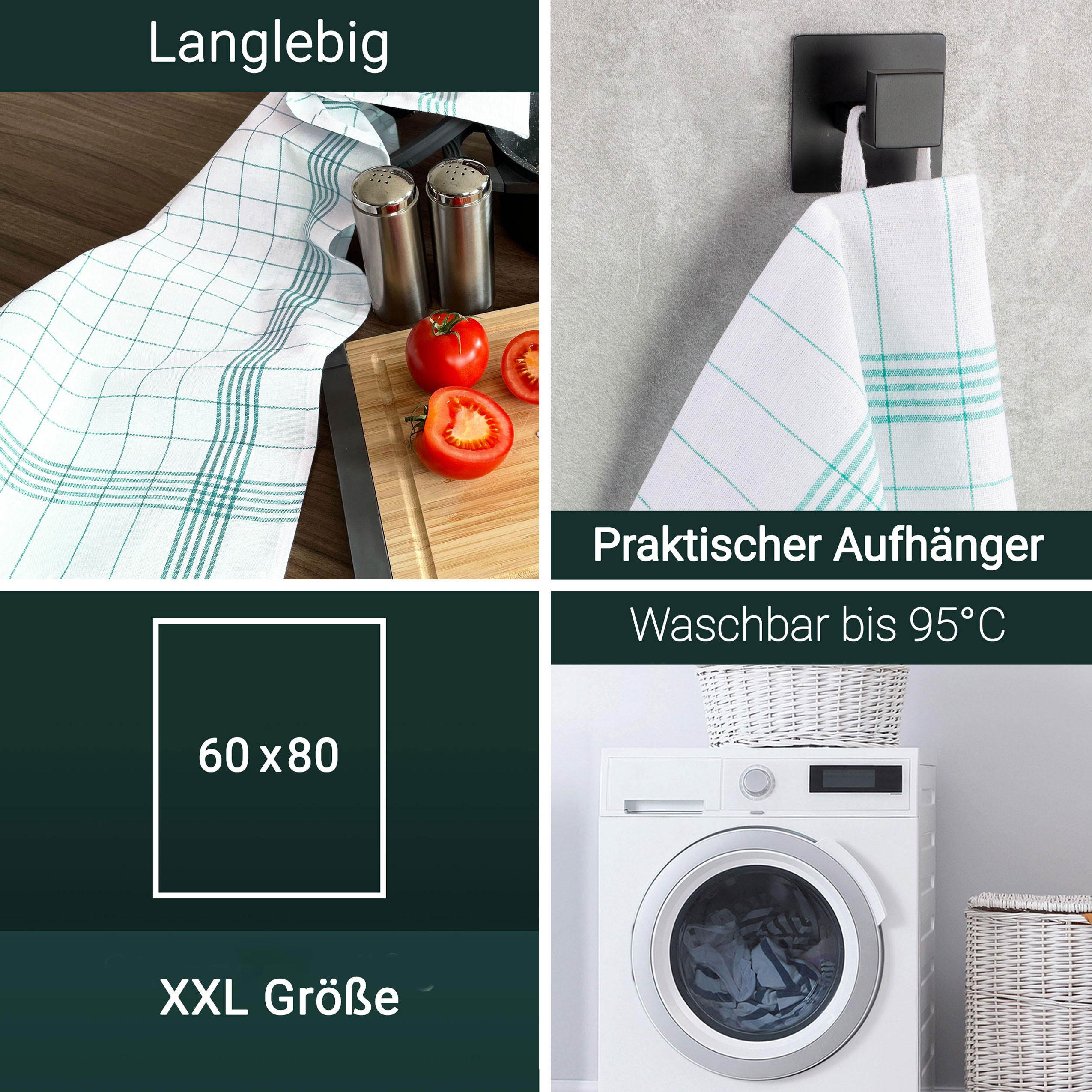 GESCHIRRTÜCHER, 12er-Set, 60x80 cm, 55% Baumwolle, 45% Leinen, Grün - Grün, Textil (60/80cm) - Zollner