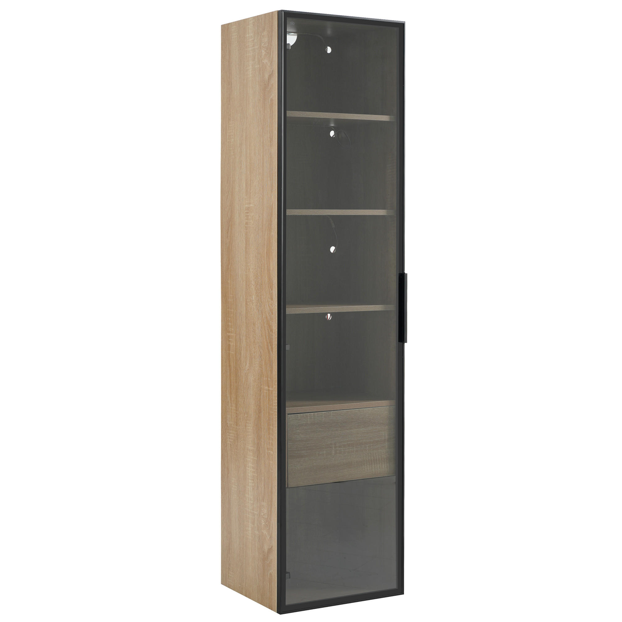 STILVORA KOUPELNOVÁ SKŘÍŇKA přírodní s LED lištou a zásuvkami do koupelny, 40,4×34,5×165 cm