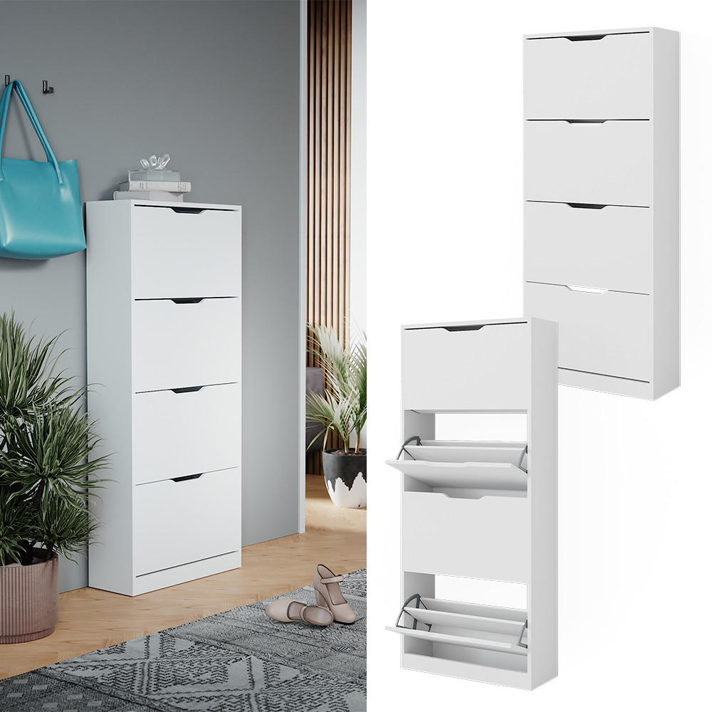 SCHUHKIPPER Luca Weiß 59 x 137 cm mit 4 Klappschubladen - Weiß, Holzwerkstoff (59/137/22cm) - Vicco