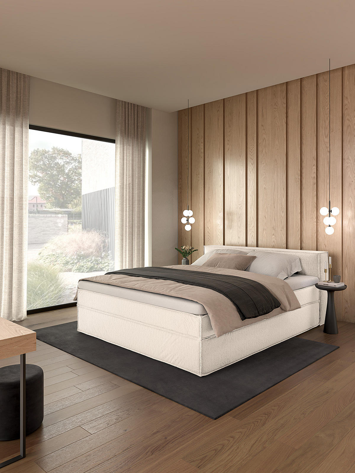 BOXSPRINGBETT mit Kopfteil - Premium - Weiß, Textil (180/200cm) - home24