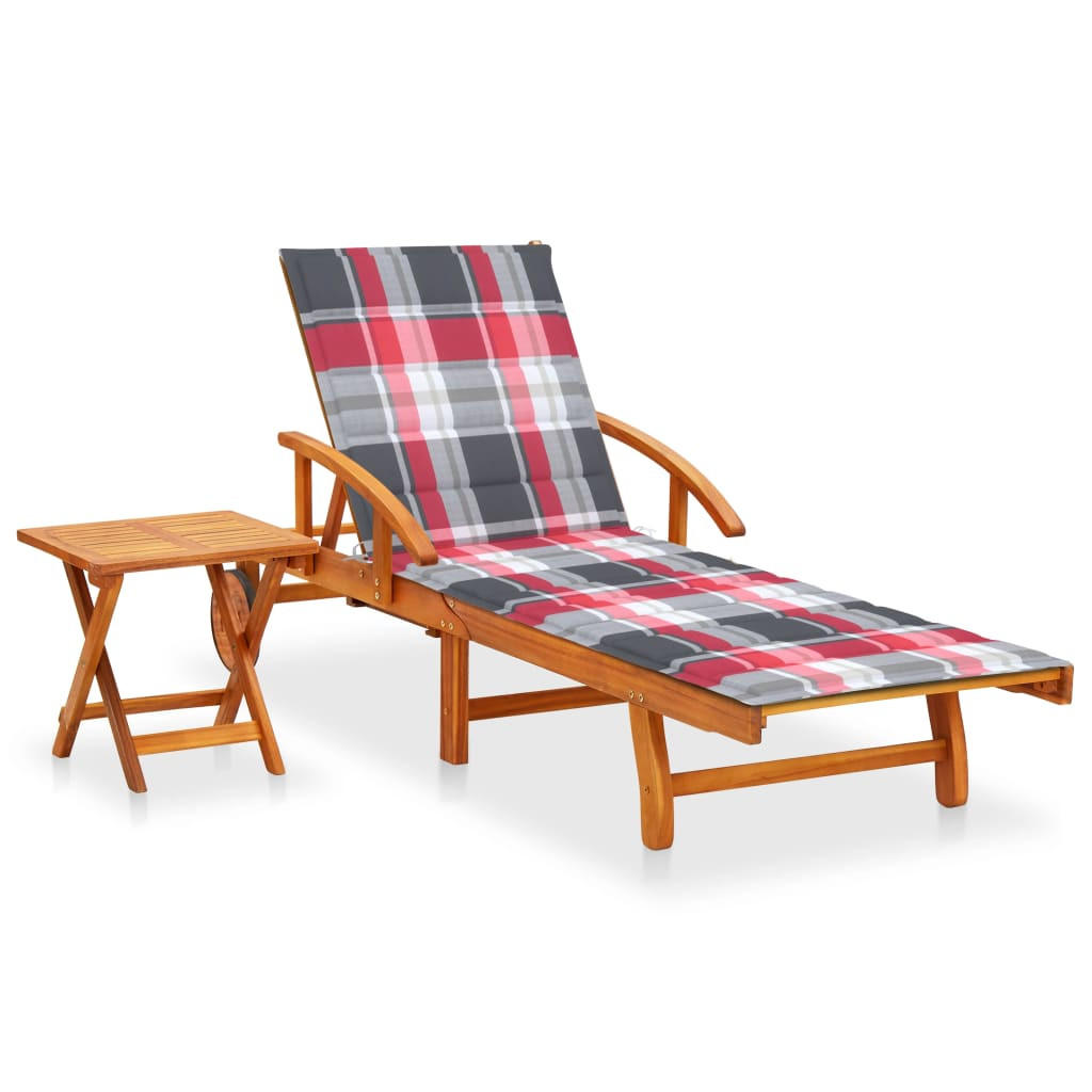 SONNENLIEGE mit Tisch und Auflage Akazie Massivholz - Braun, Holz (67/85/200cm) - furnicato