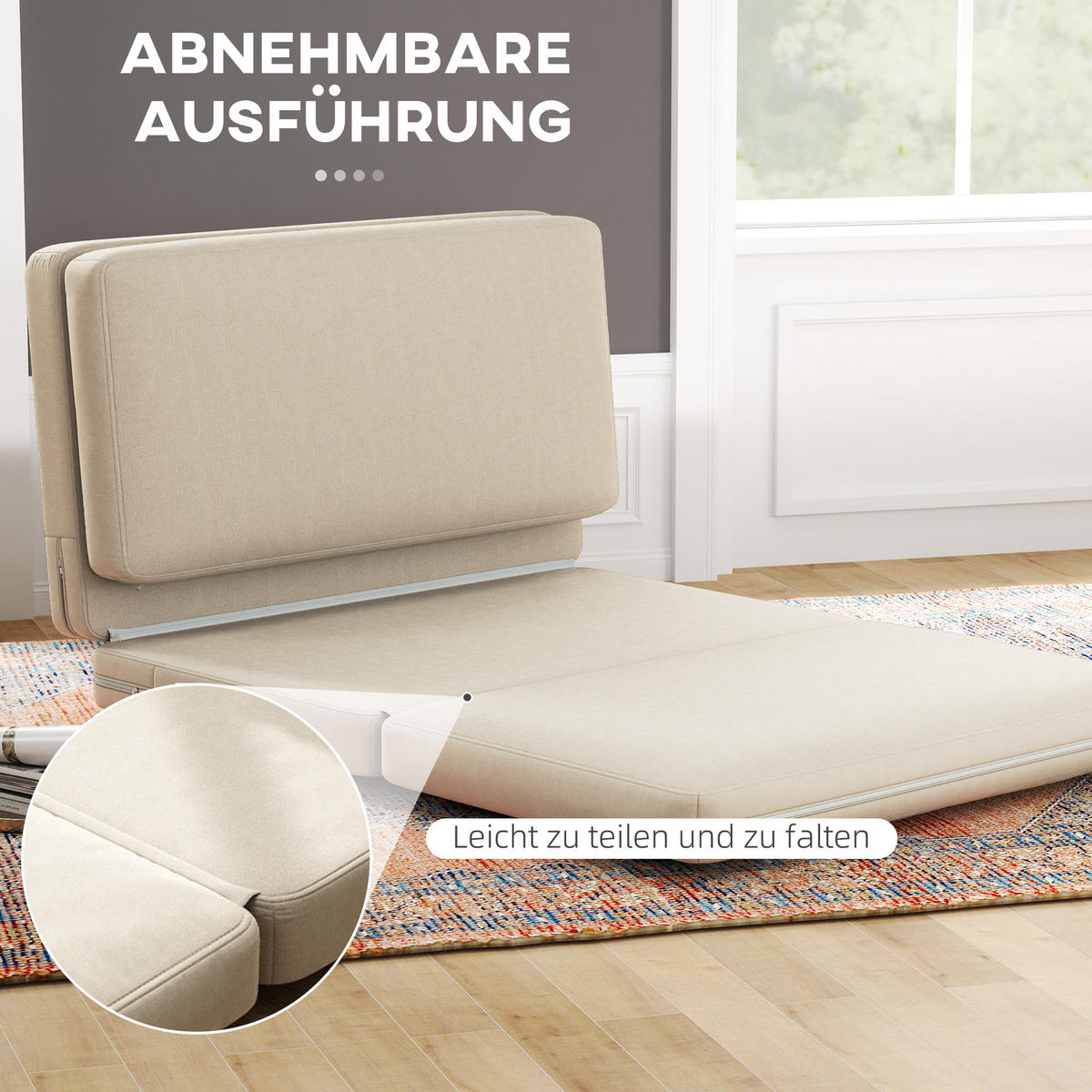 BODENSOFA 3-in-1 Klappbar Schlafsofa mit Samtoptik für Schlafzimmer, Wohnzimmer - Beige, Textil (120/10/275cm) - HOMCOM