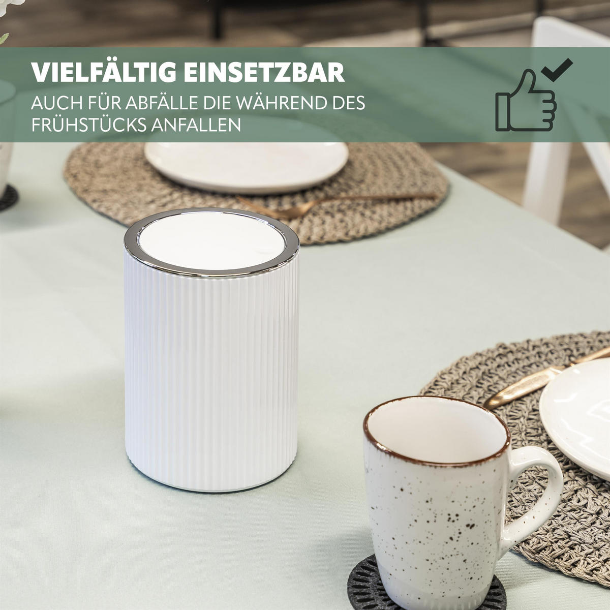 MINI-KOSMETIKEIMER 1,5 Liter, GAVELLO weiß, Kunststoff - Weiß, Kunststoff (12.5/16.3/12.5cm) - bremermann