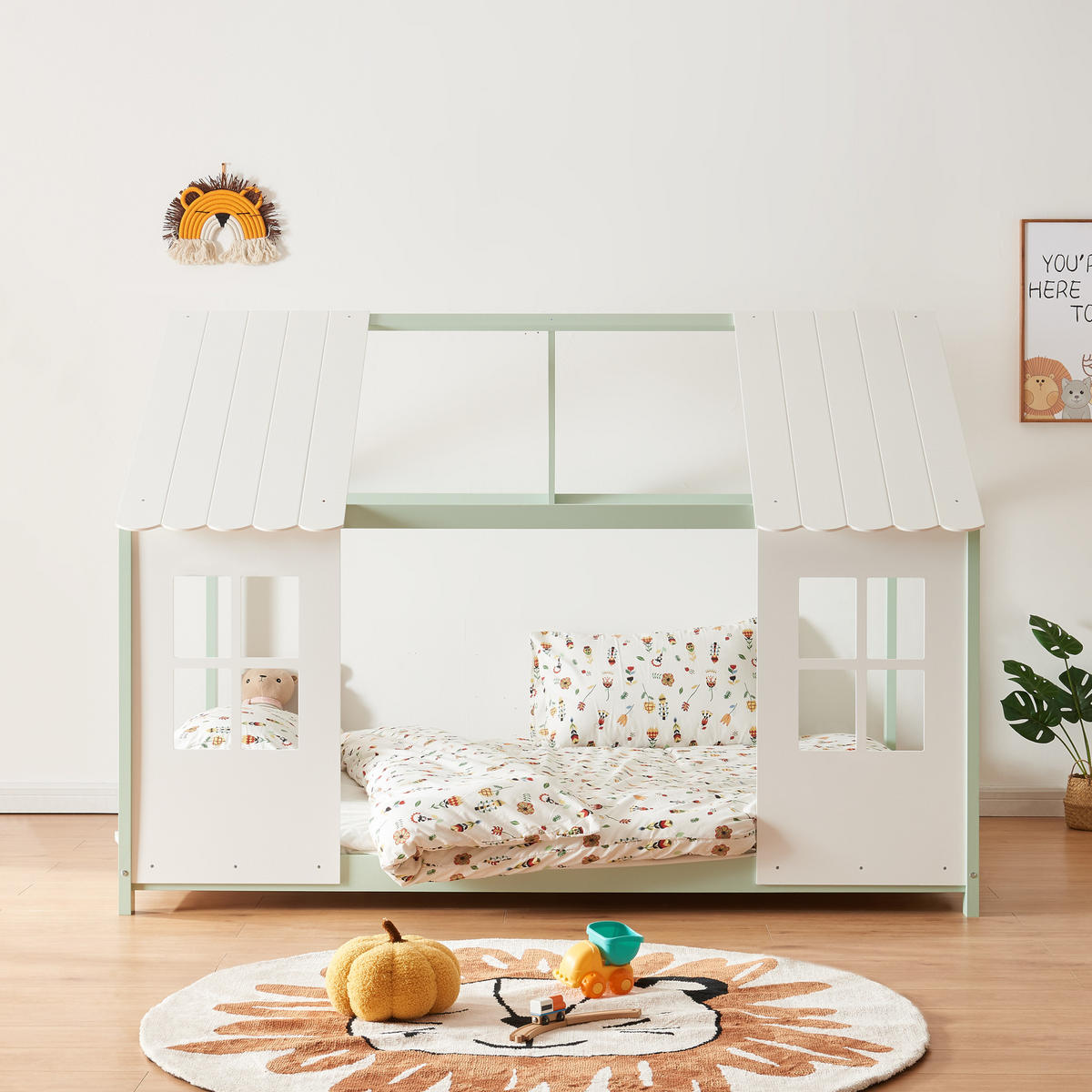 HAUSBETT Tostedt - Weiß/Mintgrün, Holz (140/200cm) - [en.casa]