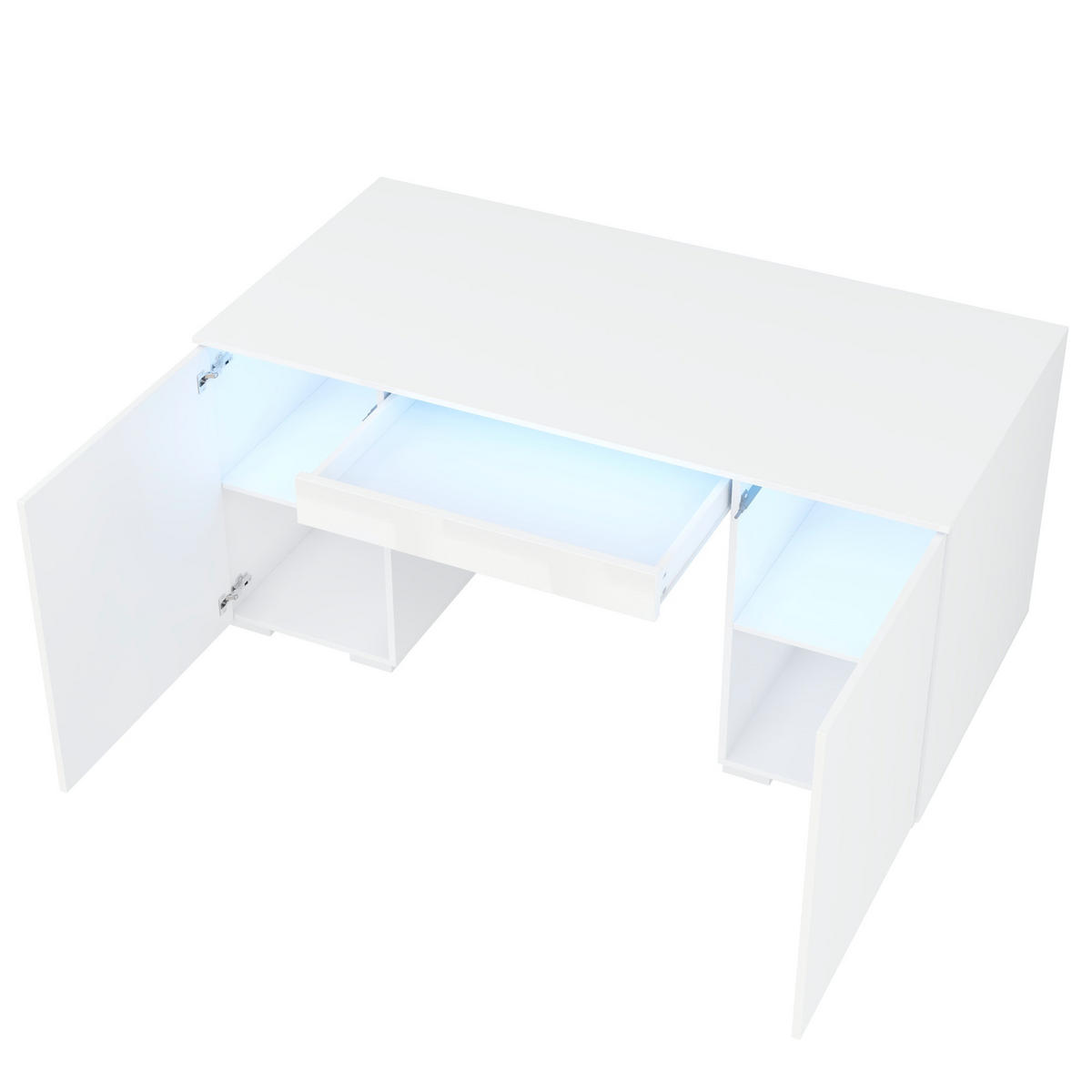 SCHREIBTISCH Weiß Hochglanz 140/50/78 cm mit LED-Beleuchtung und Schublade - Weiß, Holzwerkstoff (50/140/78cm) - PANGIVO