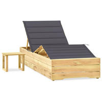 GARTEN-SONNENLIEGE mit Tisch und Auflage Kiefer Imprägniert - Anthrazit, Holz (90/75/198cm) - furnicato