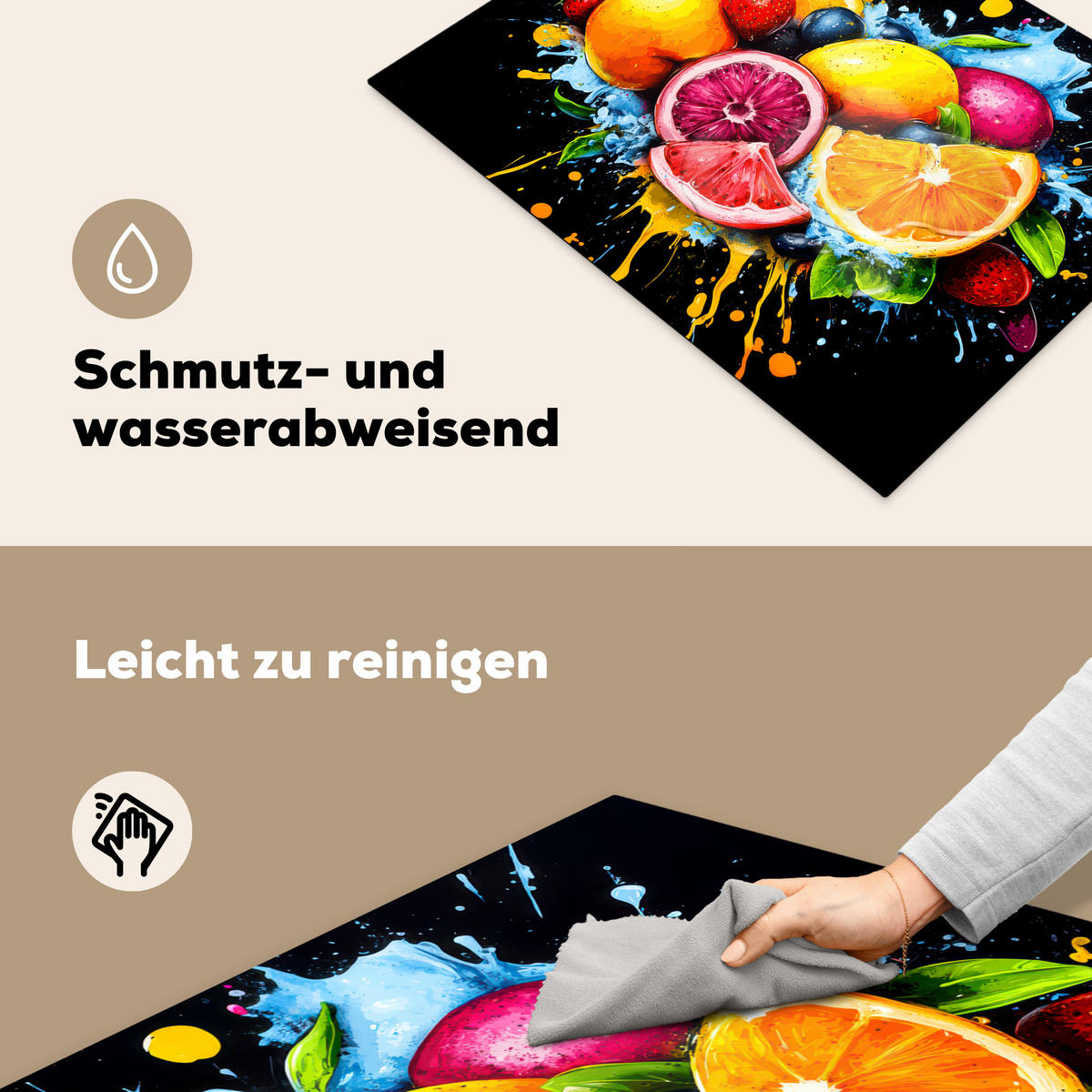 HERDABDECKPLATTE Obst - Graffiti - Bunt - Orange - Erdbeere - Abstrakt 70x52 cm - Orange, Kunststoff (70/0.2/52cm) - MuchoWow