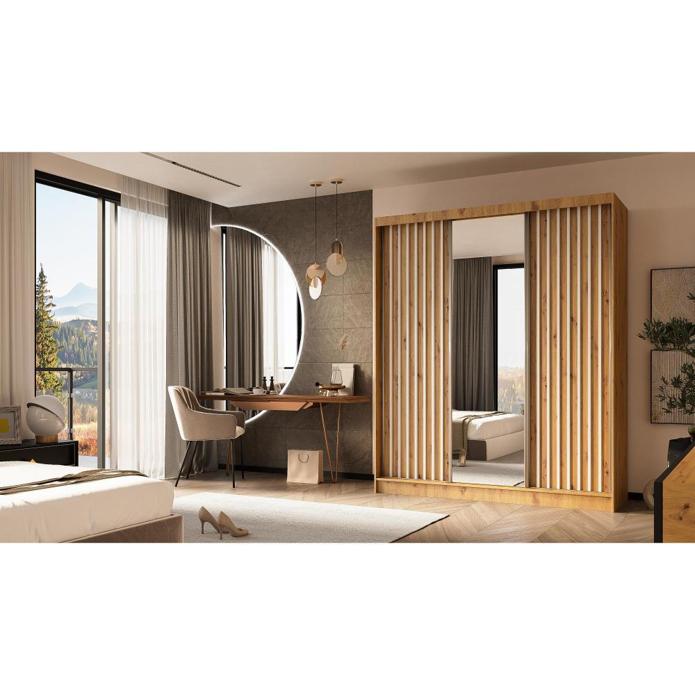 SCHWEBETÜRENSCHRANK Helix 180/216/61 eiche artisan+weiß - Eiche Artisan/Weiß, Holzwerkstoff (180/216/61cm) - Beautysofa