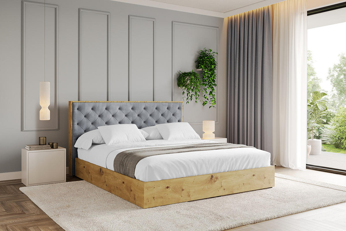 POLSTERBETT mit Bettkasten und Lattenrost, Bett mit Matratze H3/H4 - ENZO3 120x200 Grau - Grau, Holzwerkstoff/Textil (120/200cm) - ALTDECOR
