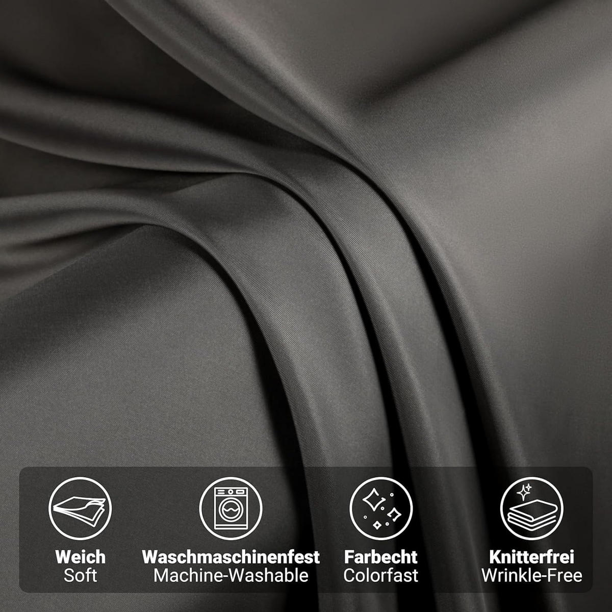 DUSCHVORHANG Dunkelgrau Polyester schnell trocknend wasserdicht schimmelresistent waschbar mit Ringen - Schwarz, Kunststoff (180/200cm) - MCBOSON