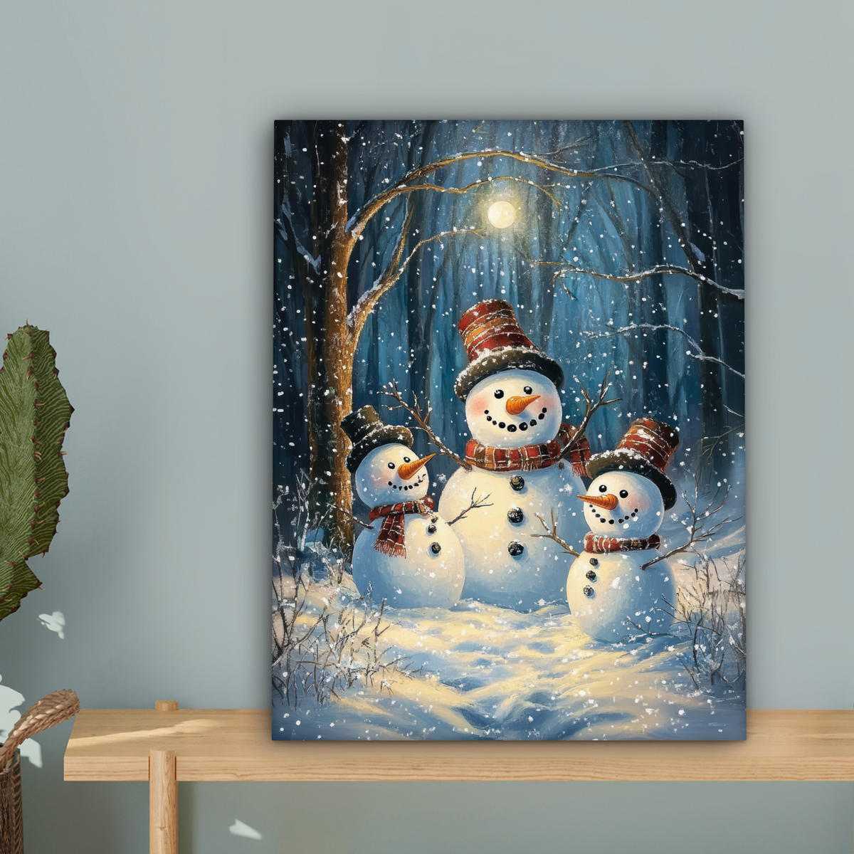 LEINWANDBILD Schneemann - Schnee - Winter - Wald 30x40 cm - Hellblau, Textil (30/40cm) - MuchoWow