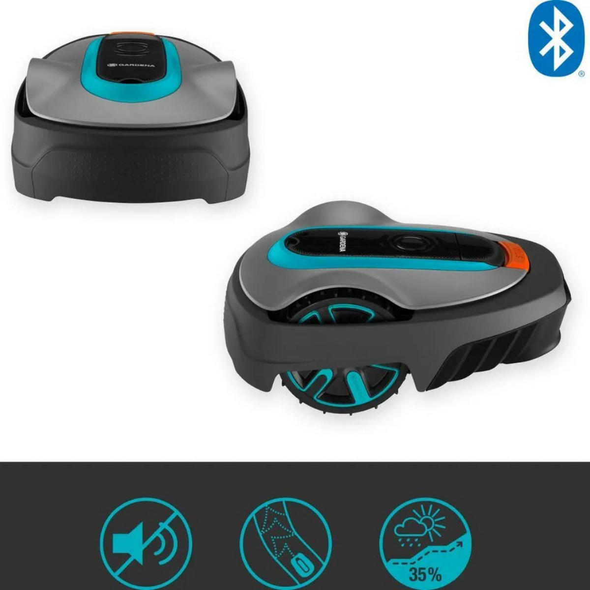 MÄHROBOTER SILENO Life 750 m² Bluetooth Wetterfest Grau Türkis - Türkis/Schwarz, Kunststoff (39/23/58cm) - Gardena