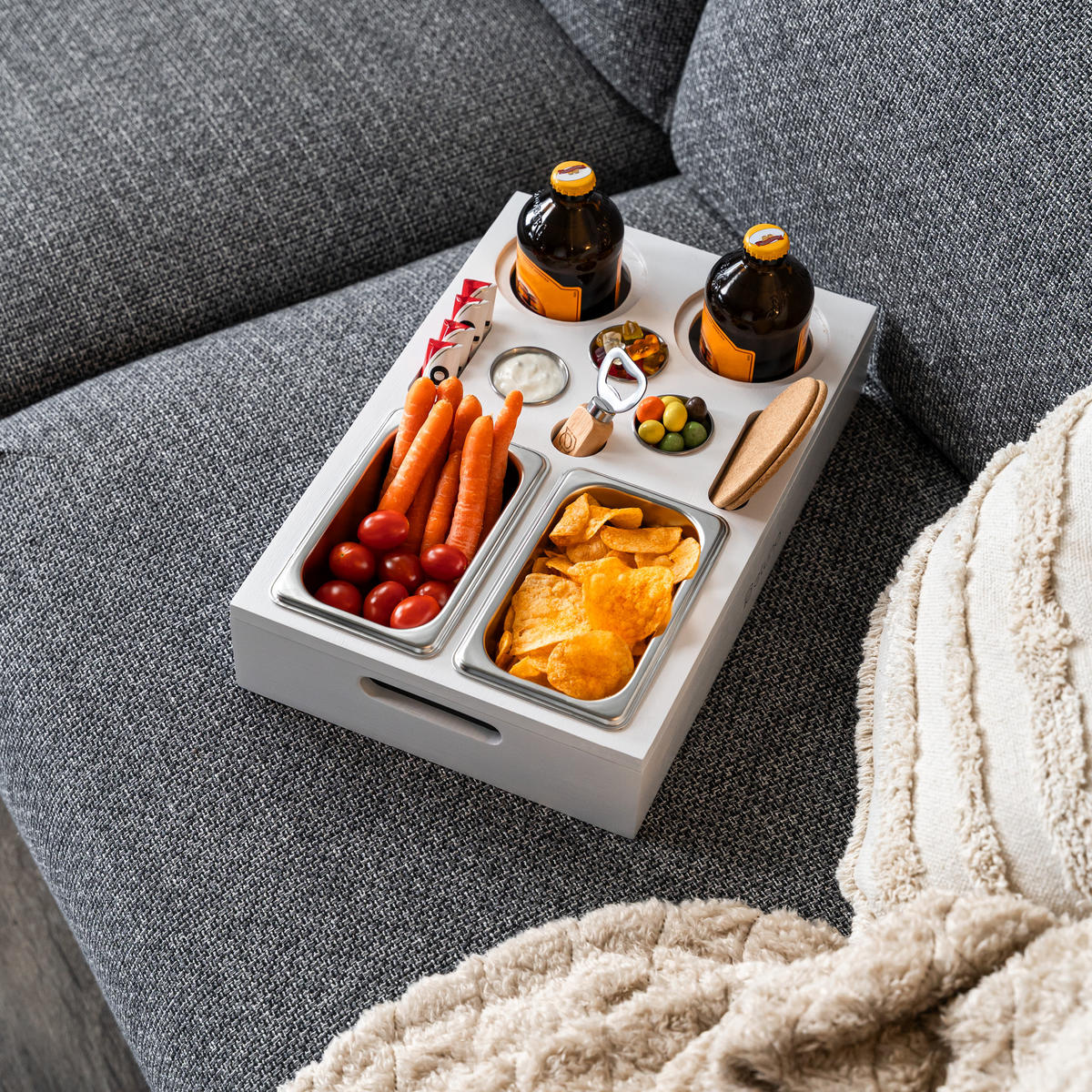 COUCHBAR mit abnehmbarem Deckel, Bambus, weiß - Weiß, Holz (27.5/8/40cm) - eluno