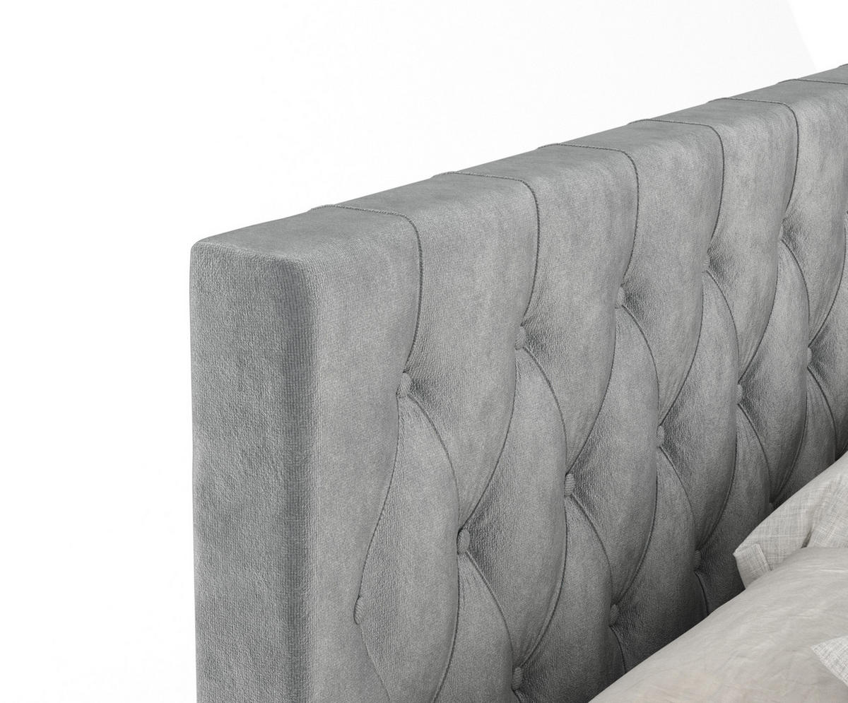 BOXSPRINGBETT Excelsior Grau 180/200 cm mit Latex-Topper - Silberfarben/Grau, Holz/Holzwerkstoff (180/200cm) - Maison de Reve