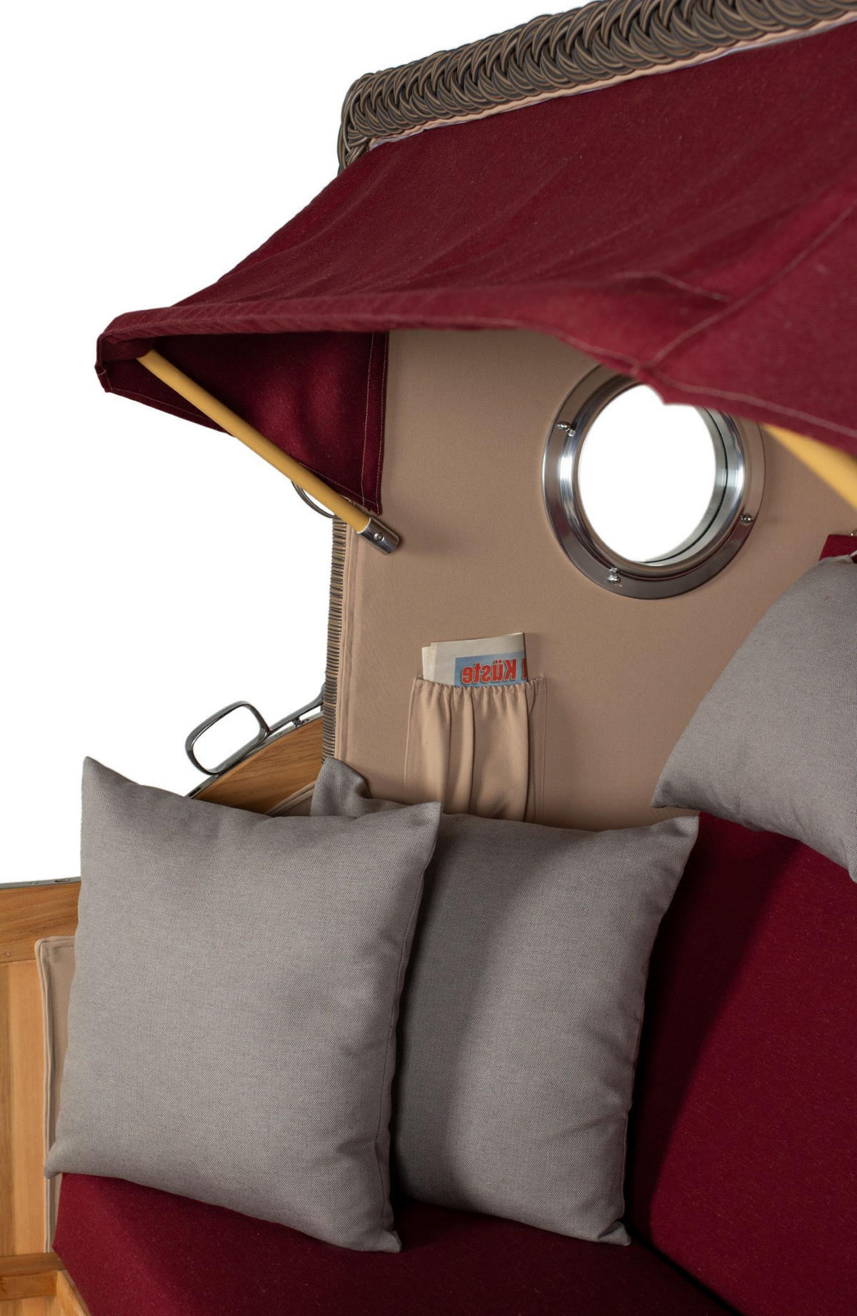 STRANDKORB Komplettset: Ammersee Grande XL Teak Bullauge - PE grau - Modell 594 - Rot/Grau, Holz/Kunststoff (142/165/95cm) - bene living