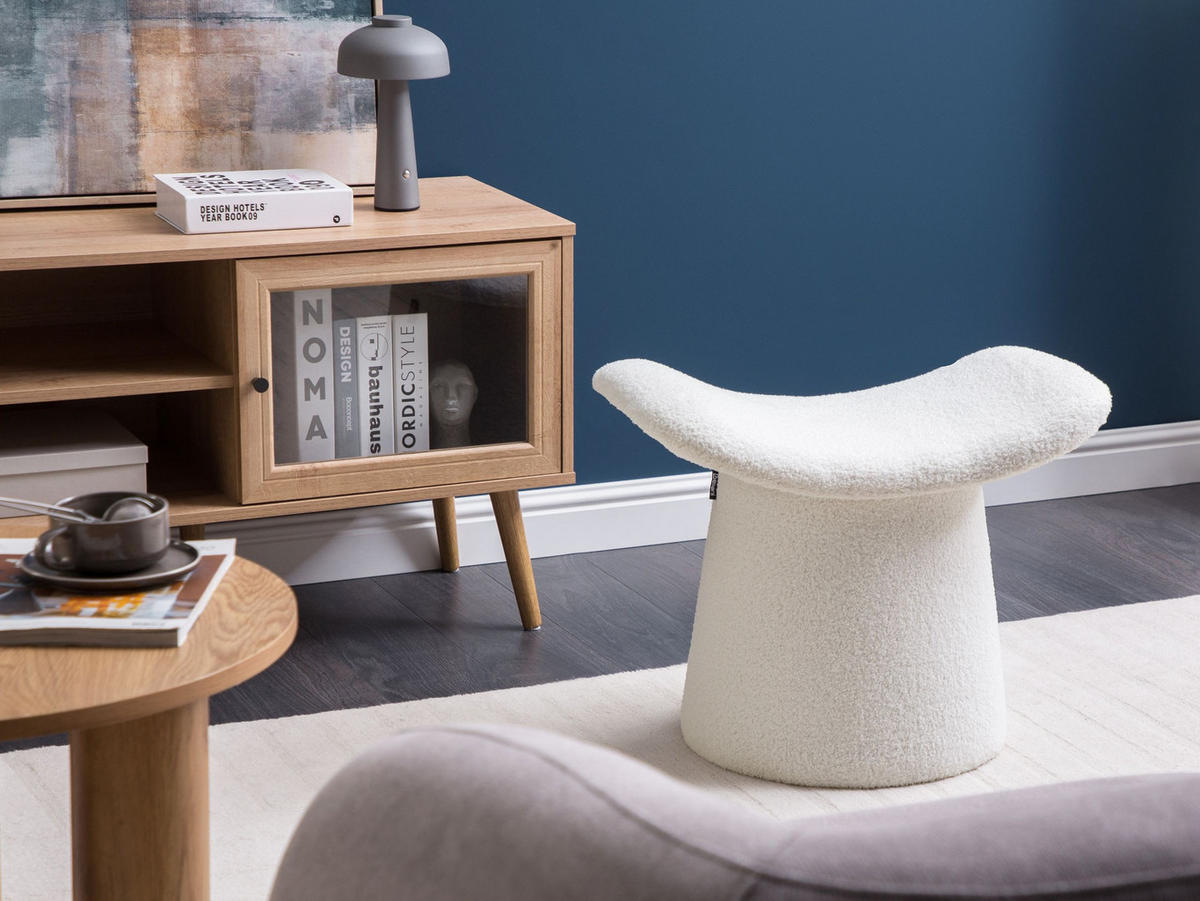 POUF Cremeweiß Riddle - Weiß, Textil (57/46/38cm) - Beliani