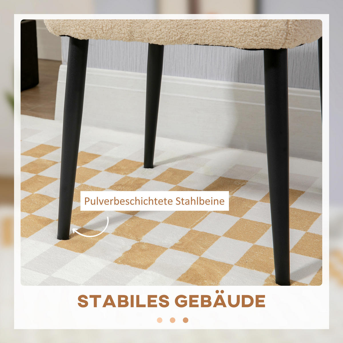 FUSSHOCKER Sitzhocker Quadratischer Schminkhocker mit Kaschmir-Optik, Stahlbeine - Beige, Kunststoff (42/44/42cm) - HOMCOM