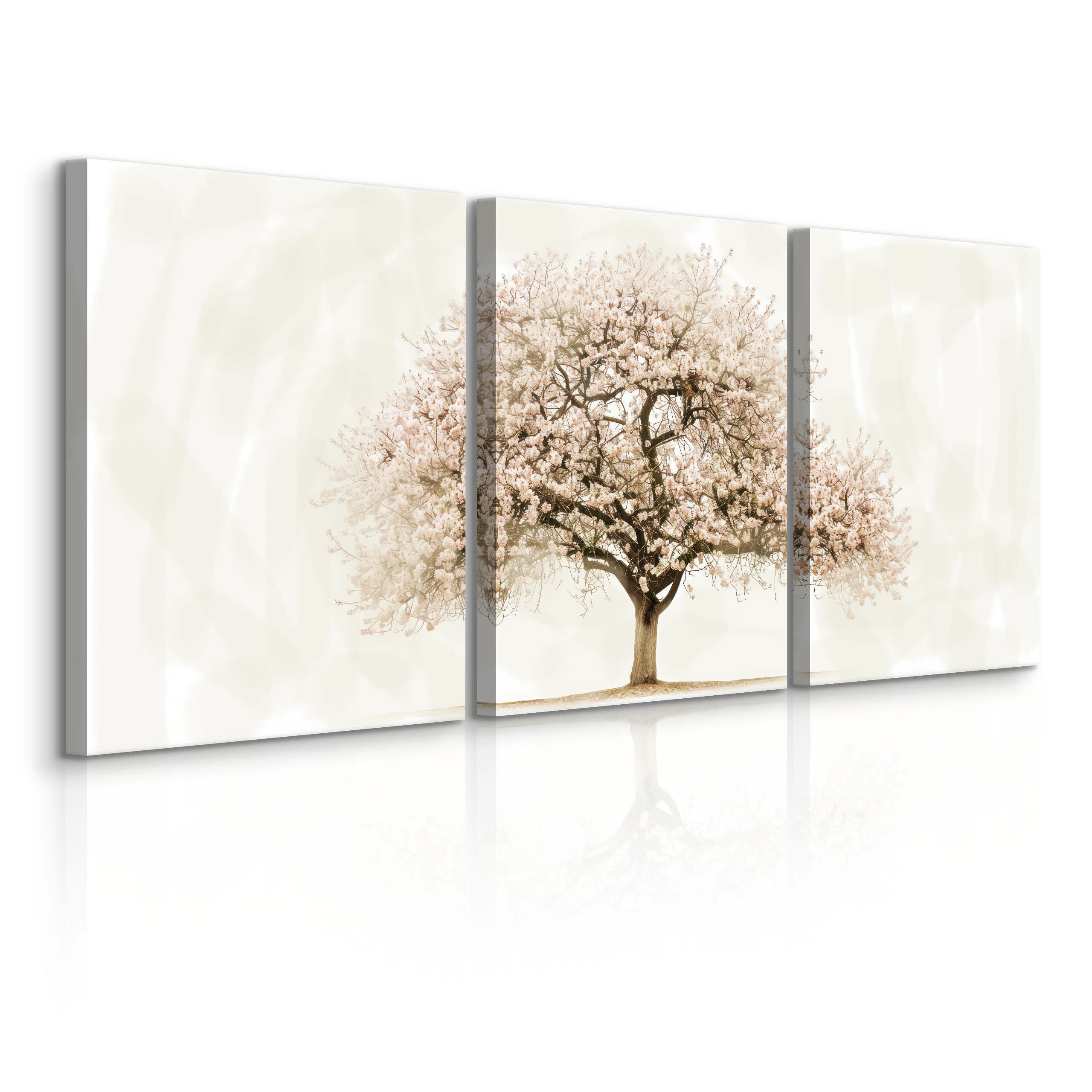 LEINWANDBILDER 3-es Set Kirschbaum Natur - Beige/Weiß, Textil (90/40cm) - Muralo