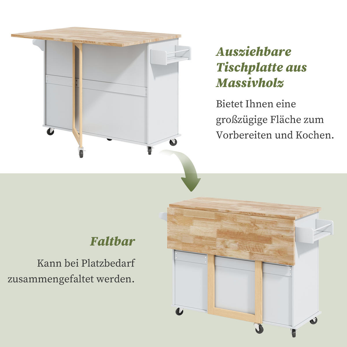 KÜCHENINSEL 137/43(76)/92 cm grau mit klappbarer Arbeitsplatte - Grau, Holzwerkstoff (137/92/76cm) - OKWISH