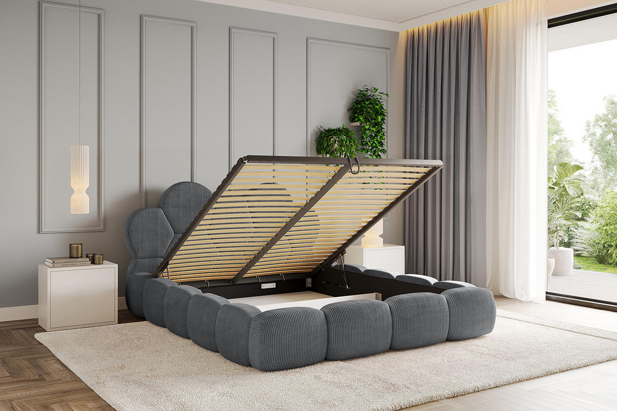 POLSTERBETT mit Bettkasten und Lattenrost, Boxbett ohne Matratze - LANA 200x200 Dunkelgrau - Anthrazit, Holzwerkstoff/Textil (200/200cm) - ALTDECOR