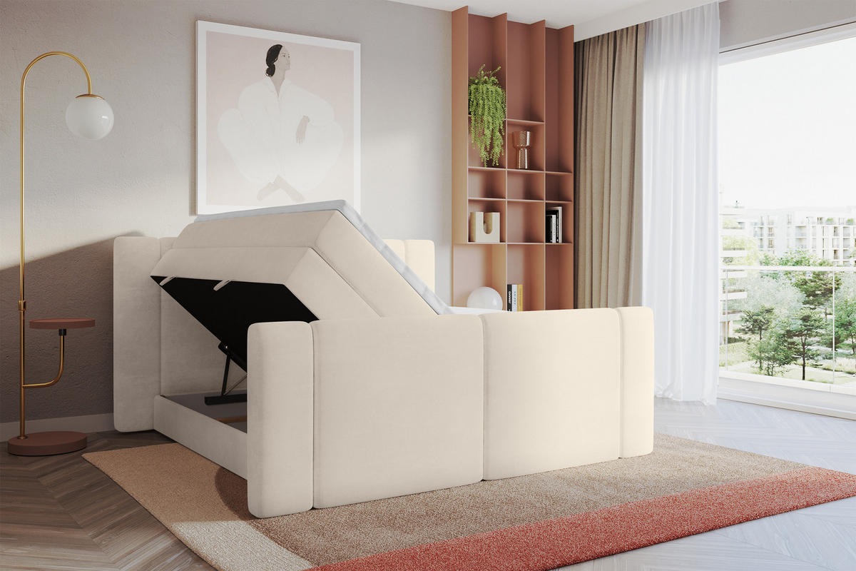 BOXSPRINGBETT mit Matratze H3/H4 - EVON KING Zanozek - 160x200 cm Beige - Champagner, Holzwerkstoff (160/200cm) - ALTDECOR