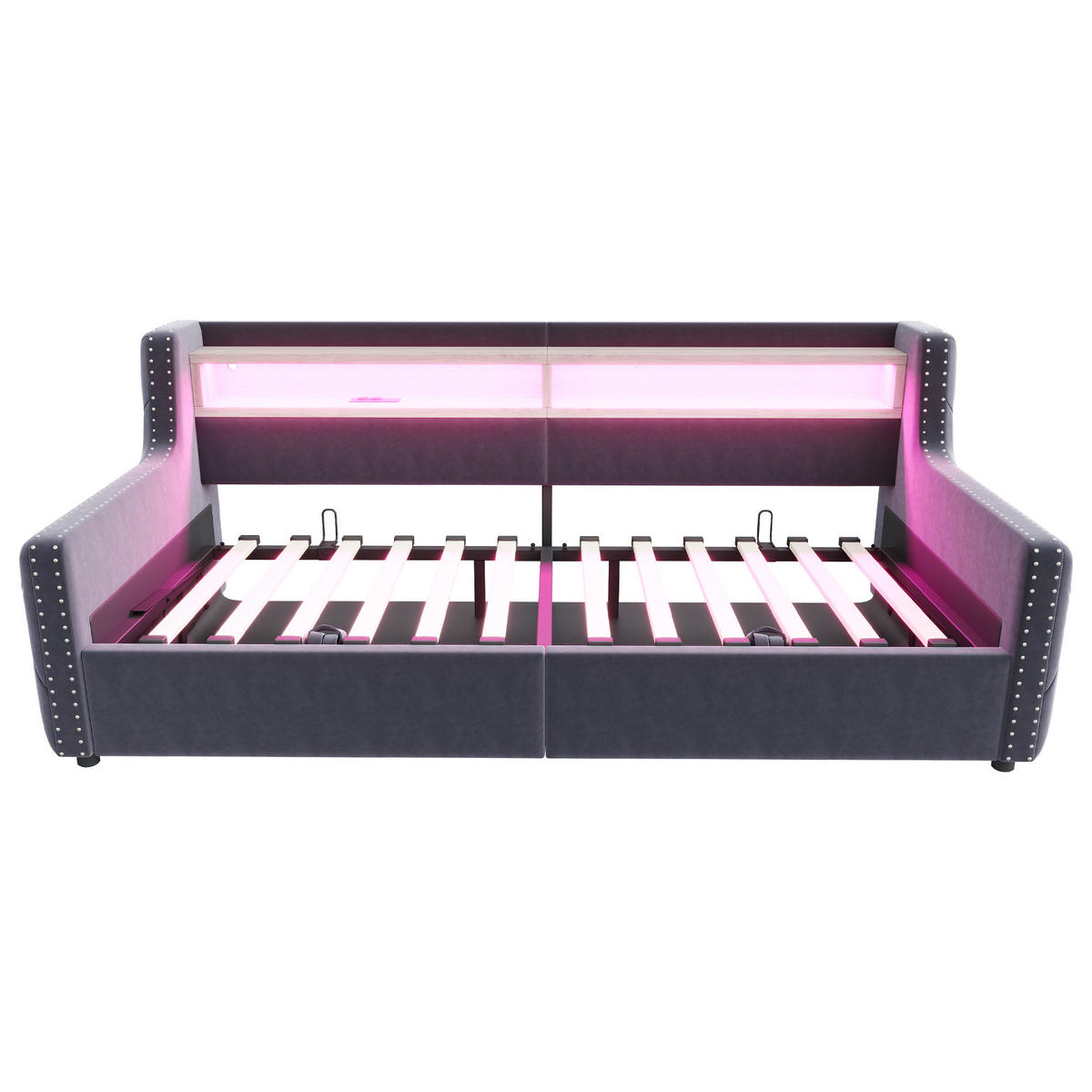 SCHLAFSOFA mit Stauraum 90x200 cm Samt Grau mit LED - Grau, Metall (90/200cm) - Meubliv
