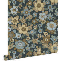 TAPETE Retro Blumen 50 x 900 cm - Blau, Papier (50/900cm) - ESTAhome