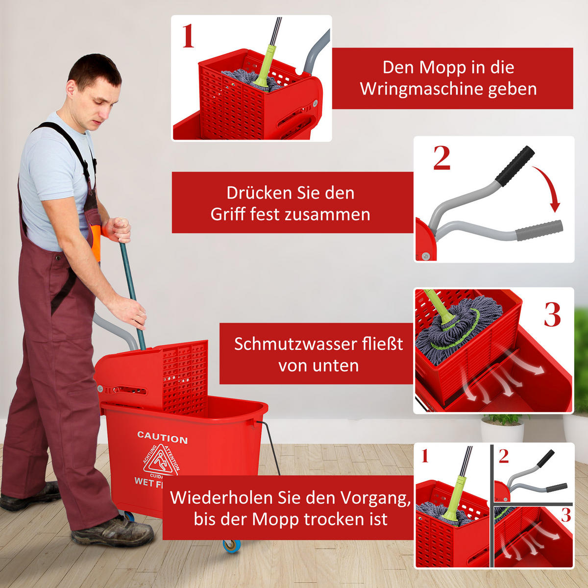 PUTZWAGE Kunststoff Rot - Rot, Kunststoff (27/70.5/60cm) - HOMCOM
