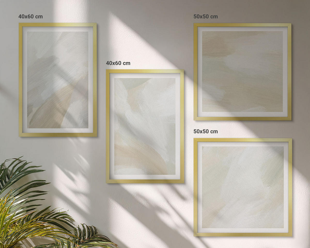BILDER SET 4er Set - 50x50 cm & 40x60 cm Goldrahmen - Abstrakte Pinselmalerei auf Leinwand - Goldfarben, Kunststoff (50/50cm) - TULUP