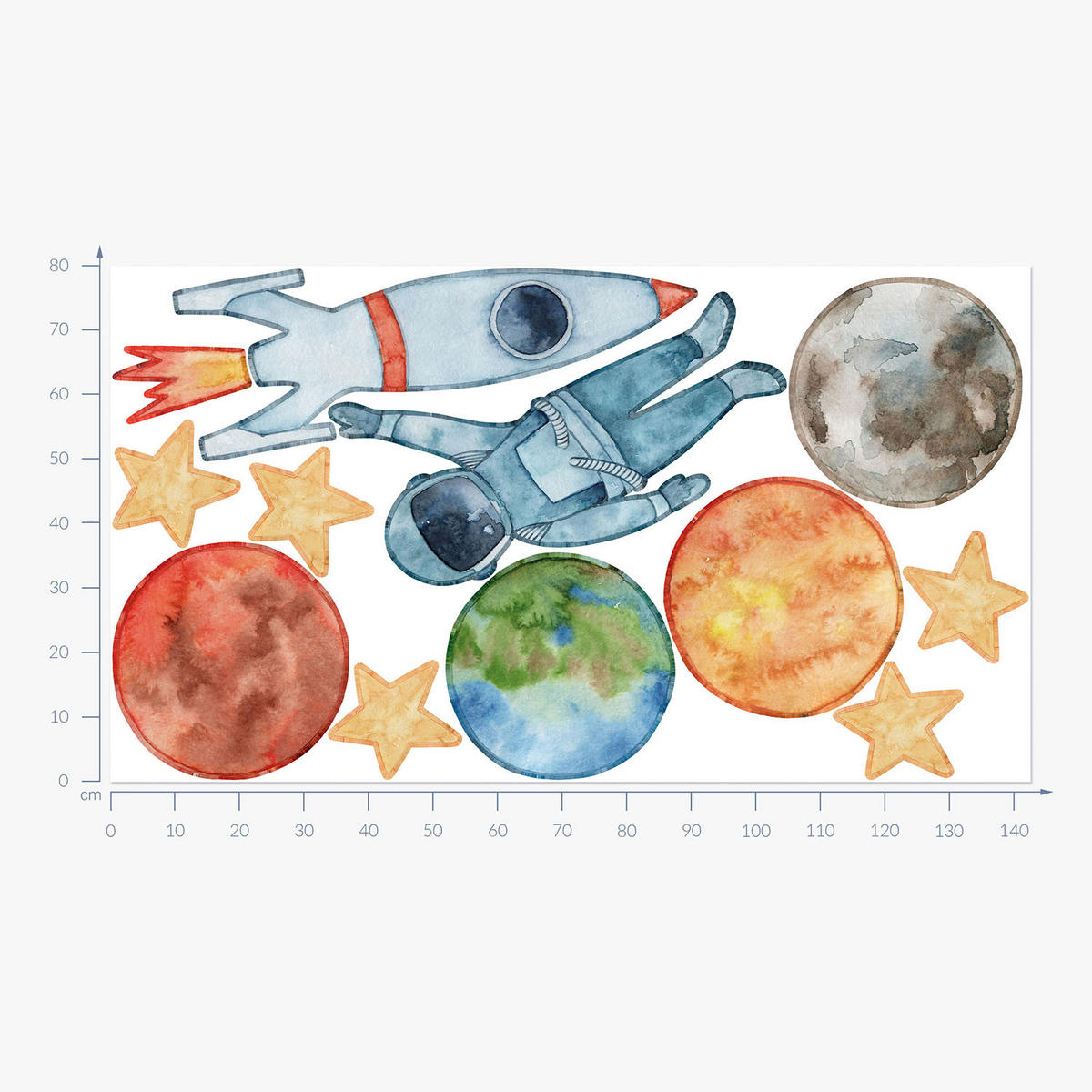 WANDAUFKLEBER 80x143cm - Planeten-Astronaut - Multicolor, Kunststoff (80/143/0.1cm) - Wallfluent