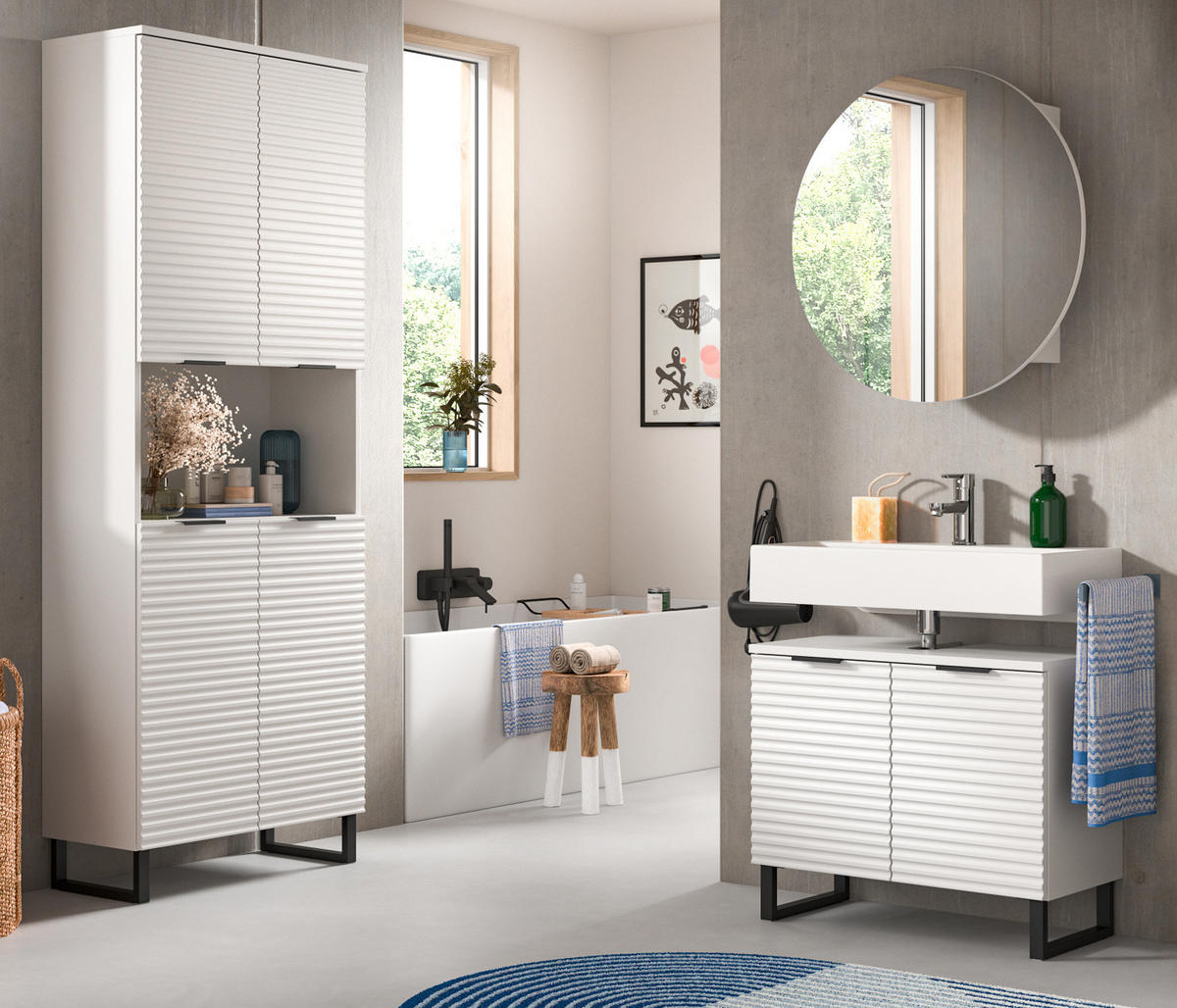 BADMÖBEL-SET 3-teilig weiß 155 cm, Komplettset mit Soft-Close - Weiß, Glas/Holzwerkstoff (155/193/34cm) - Inn.Furn