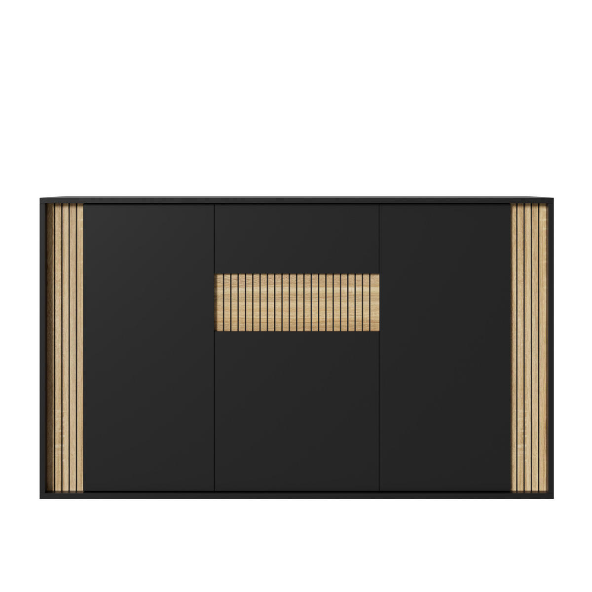 SIDEBOARD 140x40x82cm Schwarz mit LED und 3 Türen - Schwarz/Naturfarben, Holzwerkstoff (140/82/40cm) - FLIEKS