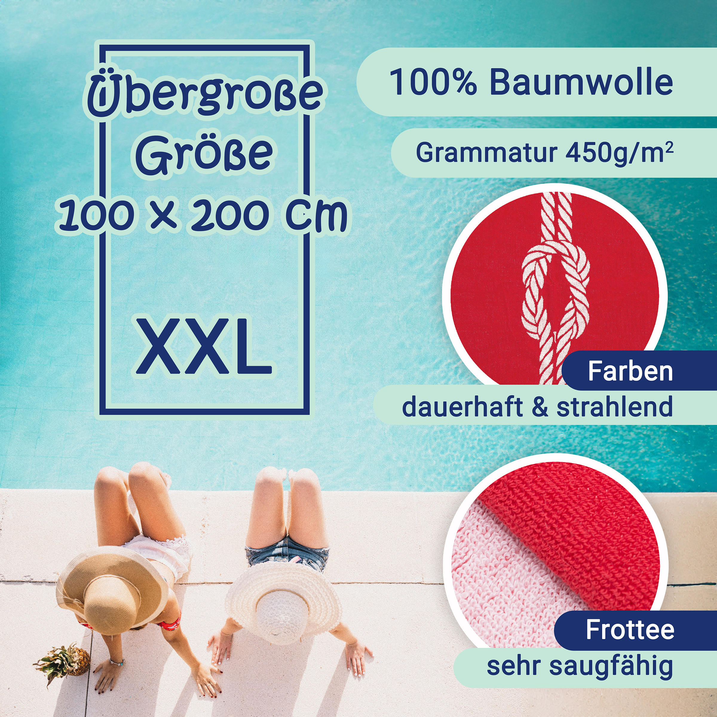 STRANDTUCH, 100x200 cm, 100% Baumwolle, Rot - Rot, Textil (100/200cm) - Zollner