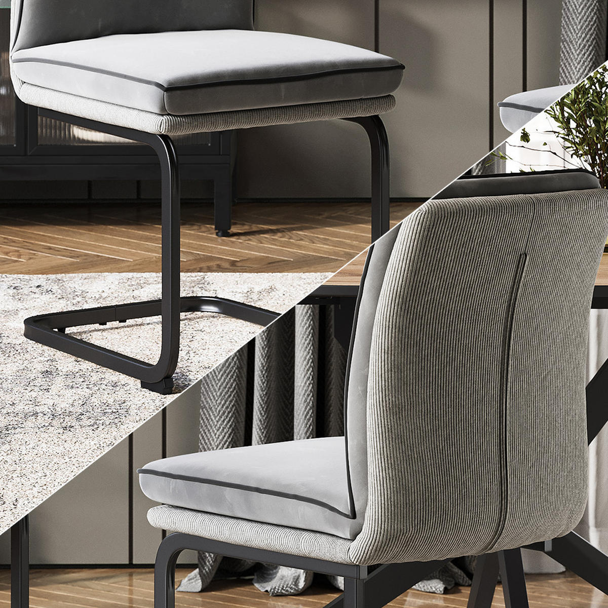 FREISCHWINGER Eleganza Grau 2er Set - Hellgrau, Textil (49/95.5/63.5cm) - Vicco