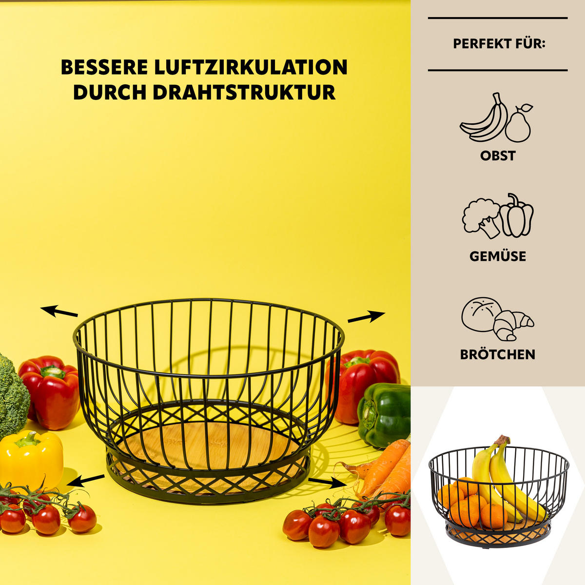 OBSTKORB, schwarz - Schwarz, Metall (15cm) - bremermann