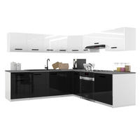 KÜCHENZEILE Italia 7 420 cm , mit Arbeitsplatten, Weiß-Schwarz - Schwarz/Weiß, Holz (420/143/60cm) - B BELINI GROUP