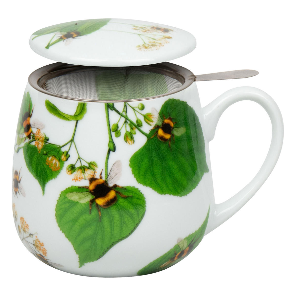 KAFFEEBECHER Bumblebees on Leaf mit Sieb und Deckel - Naturfarben, Keramik (0.4L) - Könitz