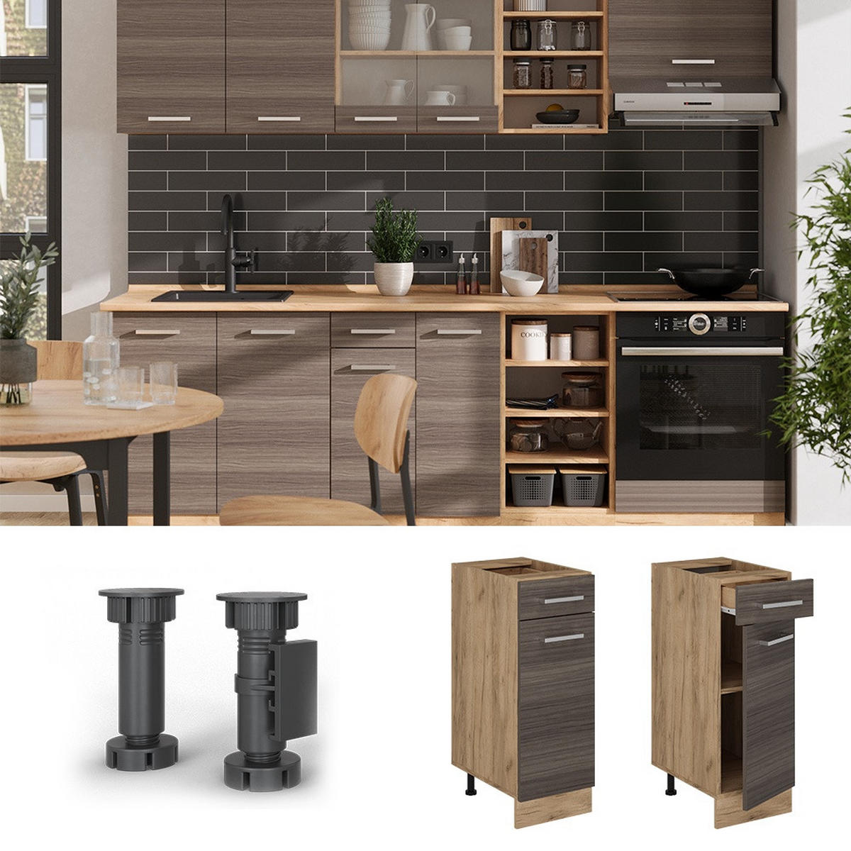 KÜCHENUNTERSCHRANK R-Line Edelgrau 30 cm ohne Arbeitsplatte - Honigeiche/Grau, Holzwerkstoff (30/81.6/46cm) - Vicco