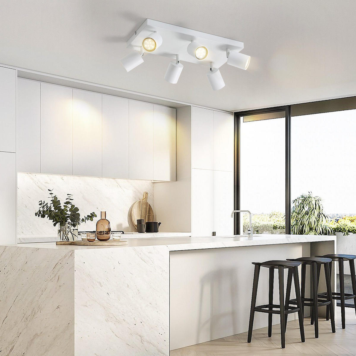 DECKENSTRAHLER Kikyo 45/24.5/10.5cm - Weiß, Metall (45/24.5/10.5cm) - ZMH